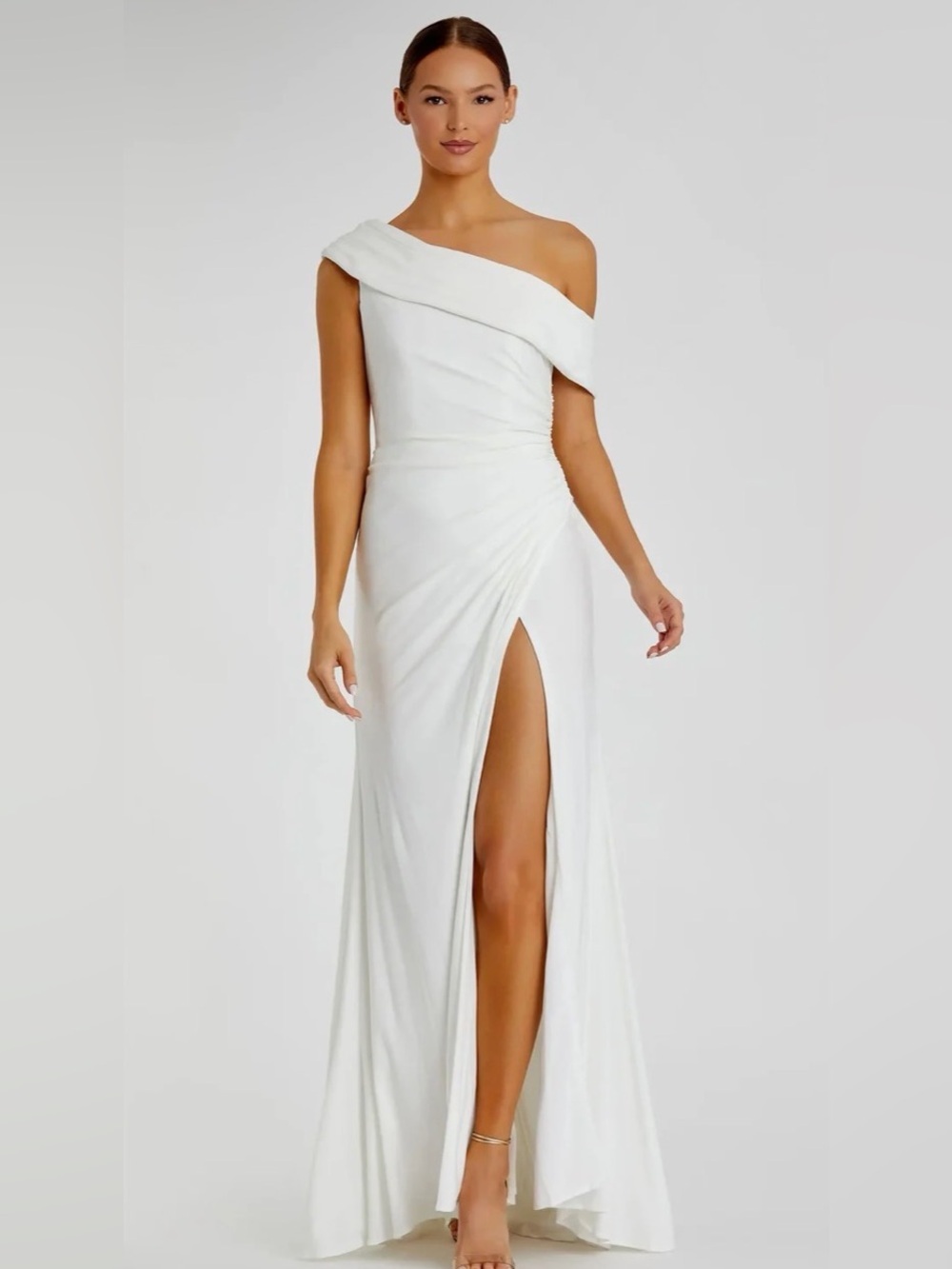 Ieena for Mac Duggal 26517 White One Shoulder Slit Gown Size 0 | NWT